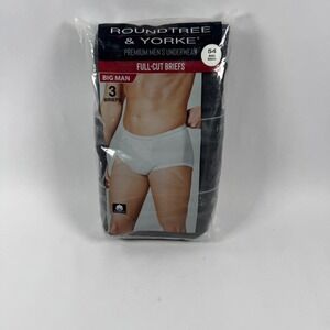 Roundtree & Yorke Mens Big mMan 54 Full Cut Briefs 3 Pack 100 Cotton Ribbed Knit